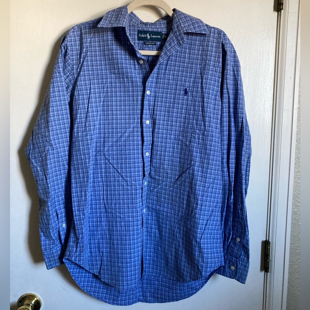 *Ralph Lauren Blue Plaid Classic Fit Medium Button Down Long Sleeve Shirt #MBG